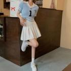 Short-sleeve Letter Embroidered Ribbed Polo Knit Top