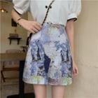 High-waist Print A-line Mini Skirt