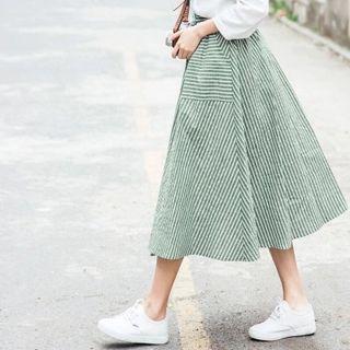 Striped Midi A-line Skirt