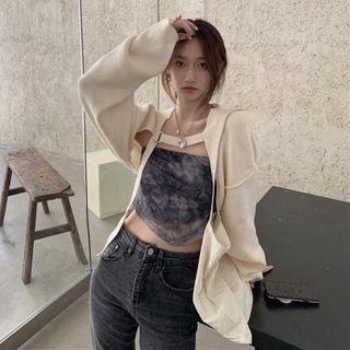 Tie-dyed Bandeau / Buckled Cropped Sweater