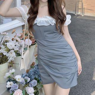 Ruffle Trim Off Shoulder Mini Sheath Dress