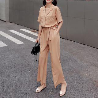 Short-sleeve Open-collar Jumpsuit