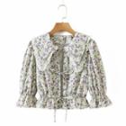 Bell-sleeve Floral Print Tie-front Crop Blouse