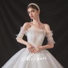Off-shoulder A-line Glitter Mesh Wedding Gown
