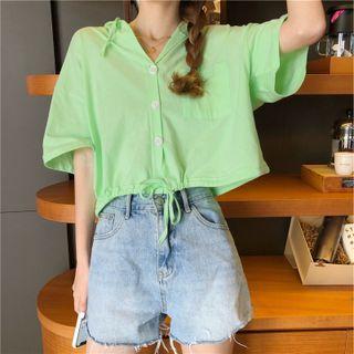 Short-sleeve Button-up Hoodie