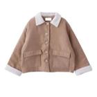 Fleece Trim Button-up Jacket Khaki - One Size