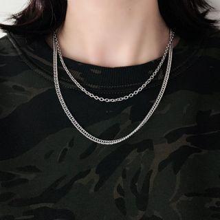 Set Of 2: Stainless Steel Necklace Silver - One Size