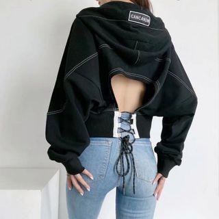 Long Sleeve Lace-up Back Zip-up Jacket