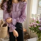 Double-breasted Frilled Gingham Blouse