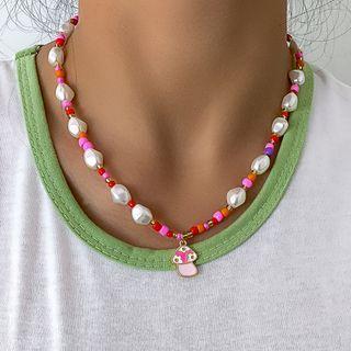 Mushroom Pendant Faux Pearl Necklace 4953 - Gold - One Size