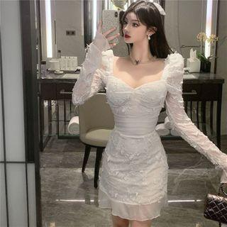 Long-sleeve Embroidered Mini Bodycon Dress