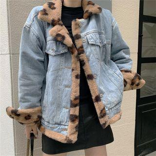 Leopard Print Single-breasted Fleece Jacket Brown - One Size