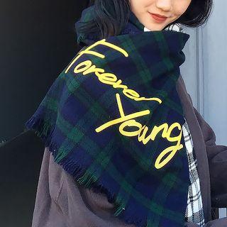 Plaid Panel Lettering Scarf