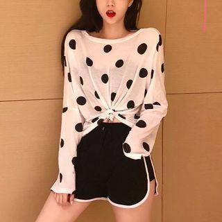 Long-sleeve Polka Dot Top / Drawcord Shorts
