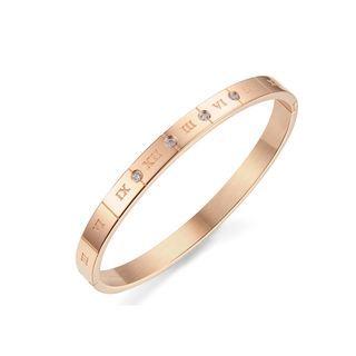 Fashion And Simple Plated Rose Gold Roman Numeral 316l Stainless Steel Bangle With Cubic Zirconia Rose Gold - One Size