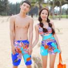 Couple Cross-front Patterned Swimsuit