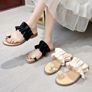 Faux Pearl Loop-toe Slide Sandals