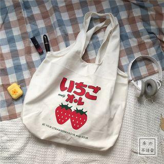 Graphic Print Canvas Tote Bag White - One Size