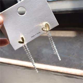 Heart Faux Crystal Fringed Earring 1 Pair - Transparent & Gold - One Size