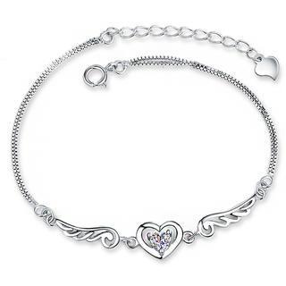 White Gold Plated 925 Sterling Silver Angel Wings Bracelet With Silver Cubic Zircon