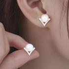 Sterling Silver Faux Pearl Rhinestone Stud Earring 1 Pair - Silver - One Size