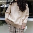 Turtleneck Color-block Slit Sweater