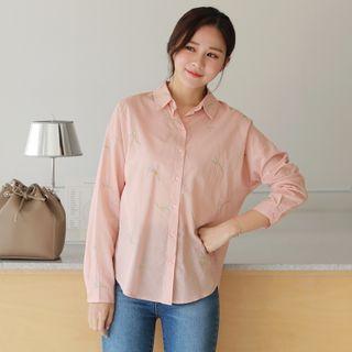 Giraffe-embroidered Dip-back Shirt
