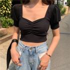 Puff-sleeve Ruffled Cropped Top