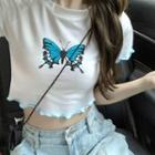 Butterfly Print Cropped T-shirt