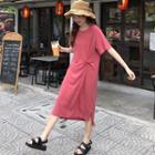 Elbow-sleeve Knotted Midi T-shirt Dress