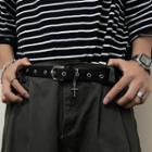 Faux Leather Belt With Cross Accent Black - One Size