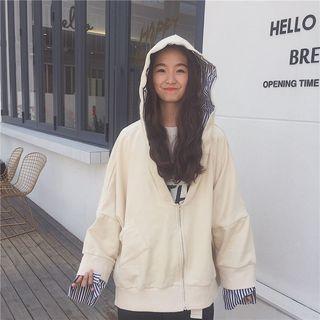 Striped-cuff Zip Hoodie
