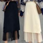 Knit Mesh Accordion Pleat High-waist A-line Semi-body Midi Skirt
