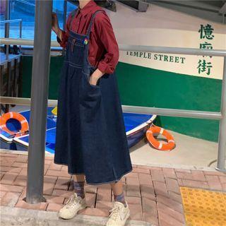 Long-sleeve Plain Shirt / Denim Jumper Skirt