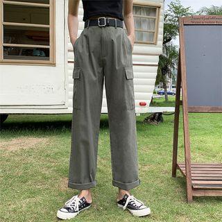 Plain Loose-fit Straight-leg Cargo Pants