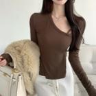 Asymmetrical Neckline Slit T-shirt