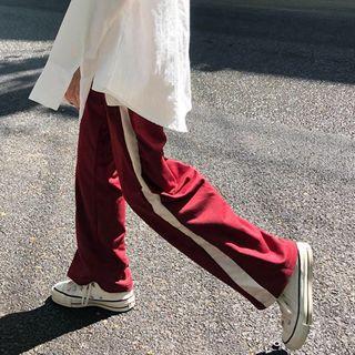 Contrast Trim Wide-leg Pants Red - One Size