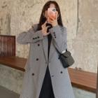 Double-breasted Houndstooth Long Trench Coat