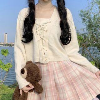 Lace-up Sweater White - One Size