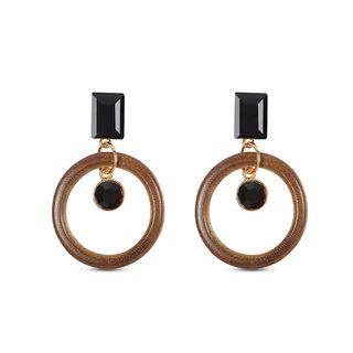 Fashion Double Round Earrings With Black Cubic Zircon