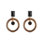 Fashion Double Round Earrings With Black Cubic Zircon