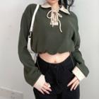 Lace-up Cropped Polo Sweatshirt