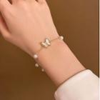 Butterfly Shell Faux Pearl Alloy Bracelet Gold - One Size