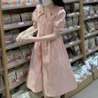 Short-sleeve Peter Pan Collar A-line Dress Pink - One Size