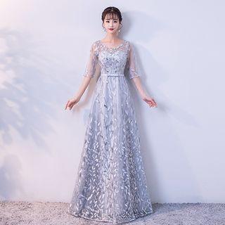 Elbow-sleeve Wedding Gown