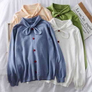 Ribbon-neckline Knit Sweater
