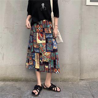 Print Midi Skirt As Figure - One Size