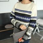 Drop-shoulder Patterned Wool Blend Knit Top