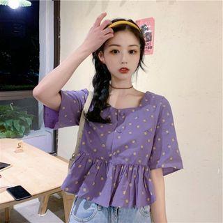 Short-sleeve Floral Print Peplum Top