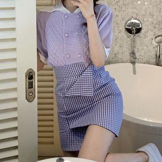 Asymmetric Check Mini Fitted Skirt